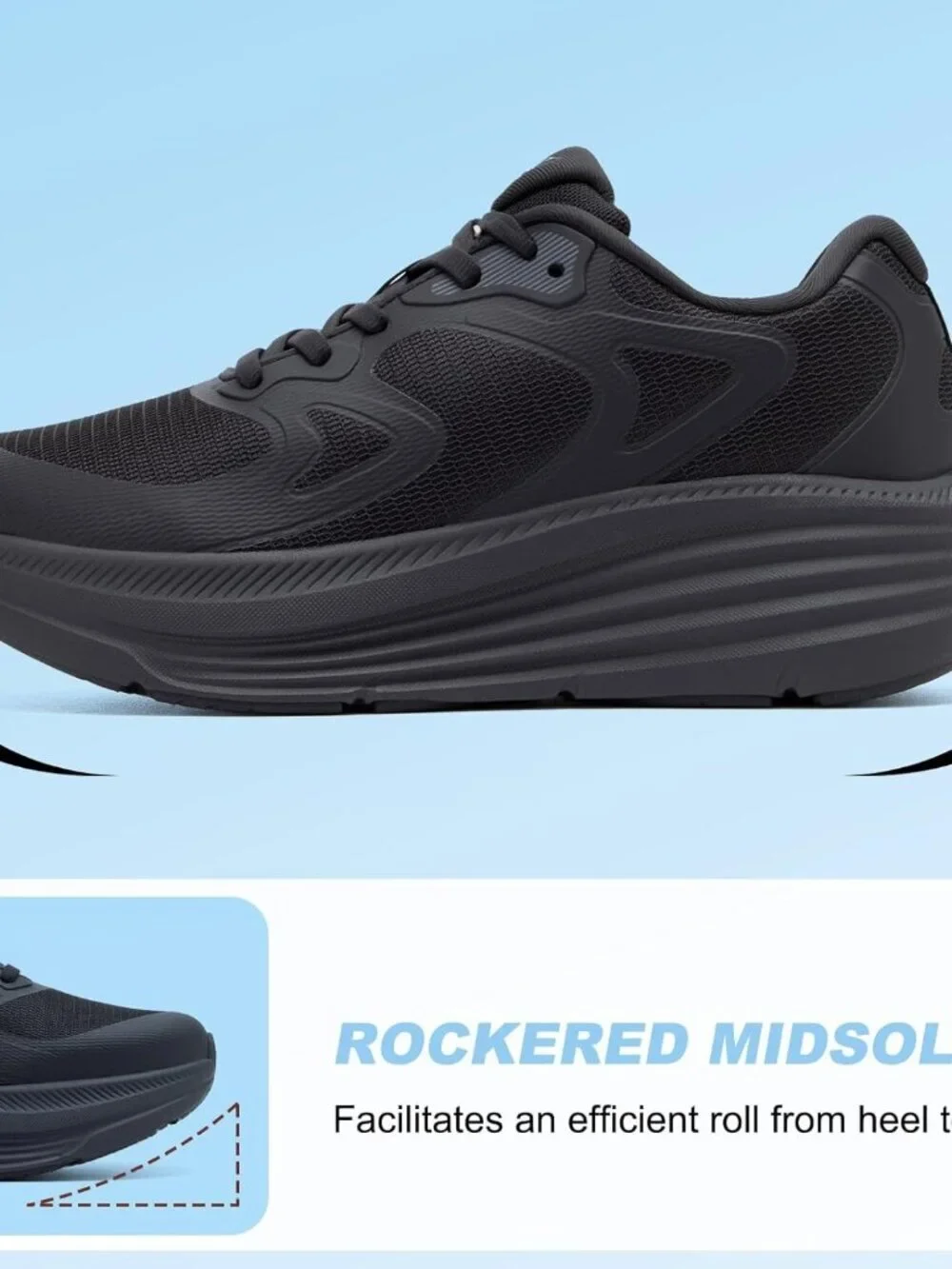 Women's All Black Fort Walking Shoes Tennis, Max Cushioning Running Sneakers